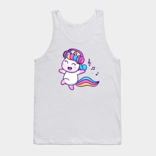 Cute Unicorn Listening Music Cartoon Tank Top